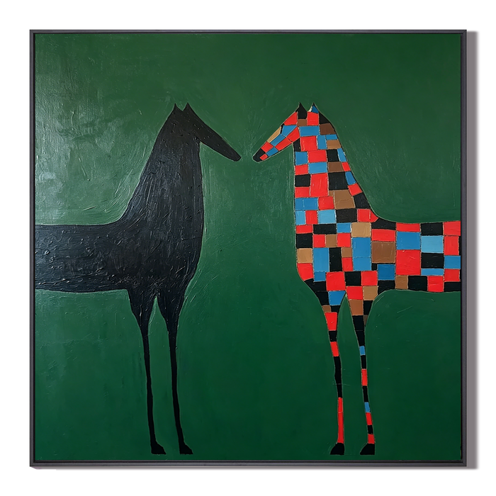 “Colorful Encounter” – Modern Folk Horse Oil Painting