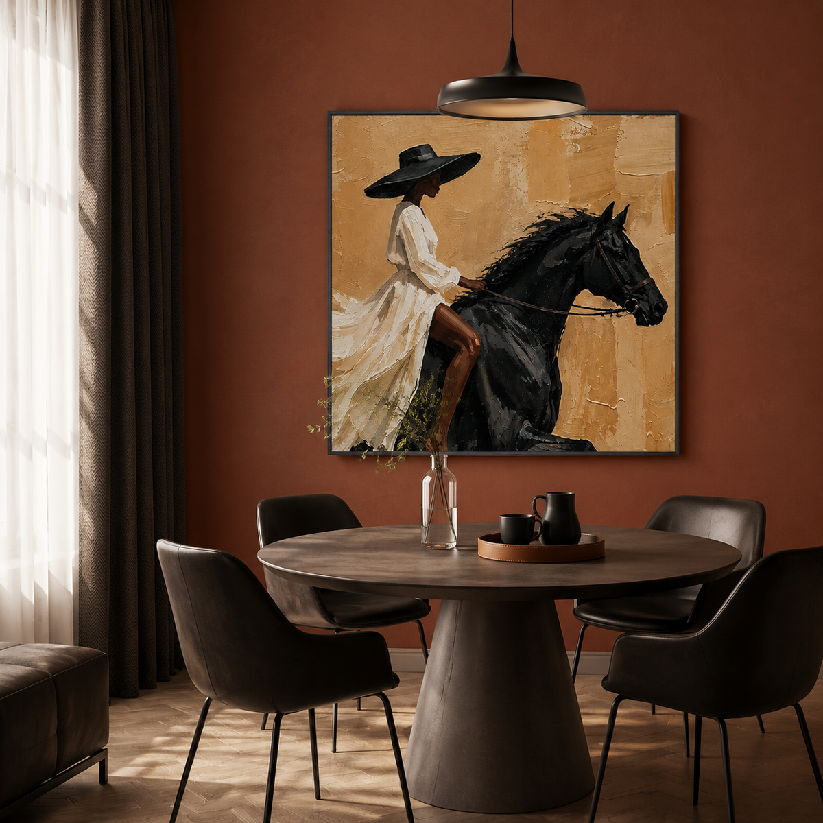 "Silent Gallop" – Modern Equestrian Black Stallion Impasto Oil Painting