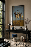 "Twilight Sentinels" – Naïve-Surrealist Three Horsemen Ocean Oil Painting