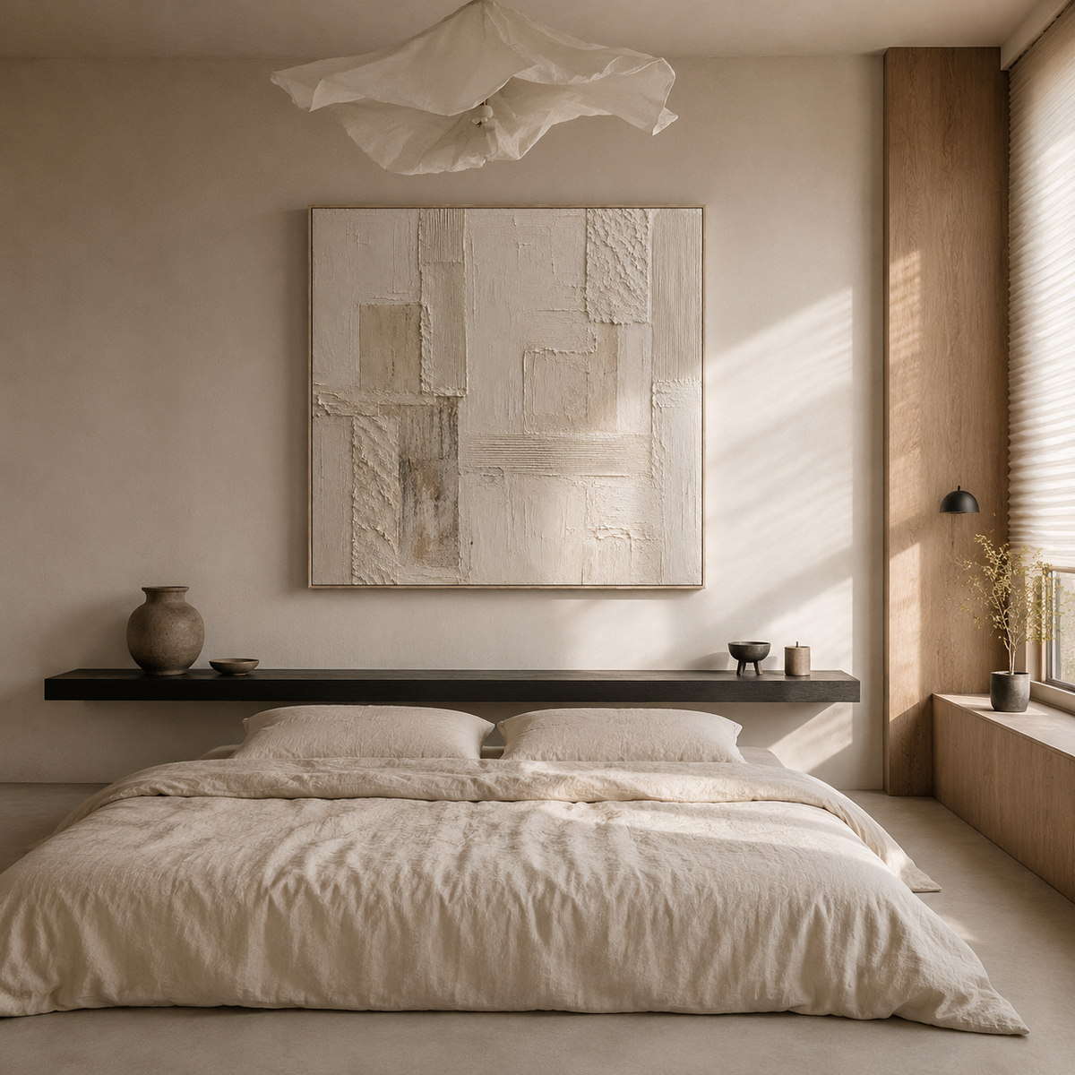 “Tranquility and Harmony” – Wabi-Sabi Beige and Off-White Textured Acrylic Painting