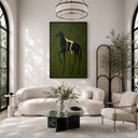 "Midnight Wanderer" – Folk-Surrealist Black Horse Olive Impasto Oil Painting