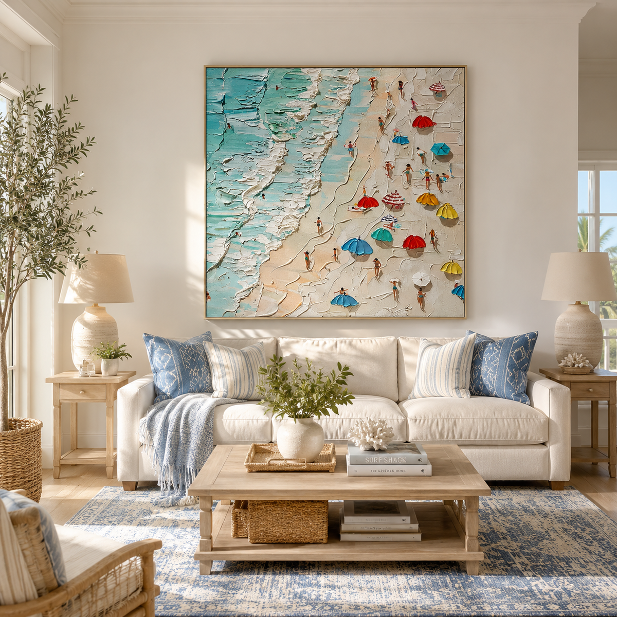 "Beachside Joy" – Coastal Beach Scene Textured Oil Painting