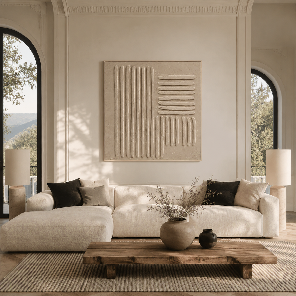 "Tranquil Resonance" – Wabi-Sabi Beige Textured Acrylic Painting