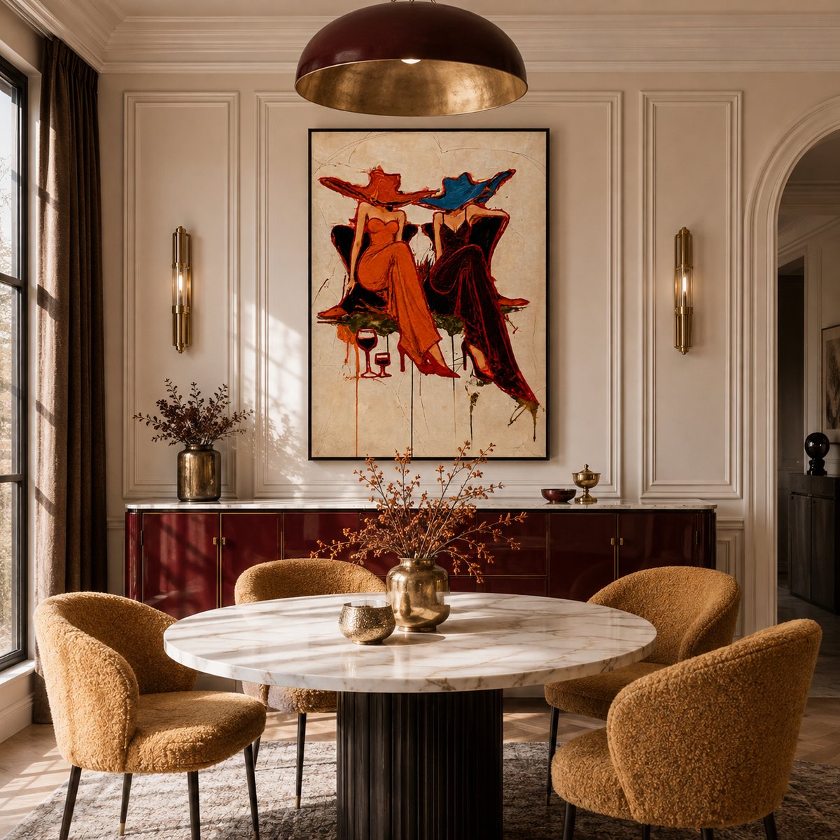 "Vibrant Rhapsody" – Textured Expressionist Fashion Portrait with Wine