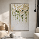 "Romantic Waterfall – Textured Impasto White Floral Modern Acrylic Painting