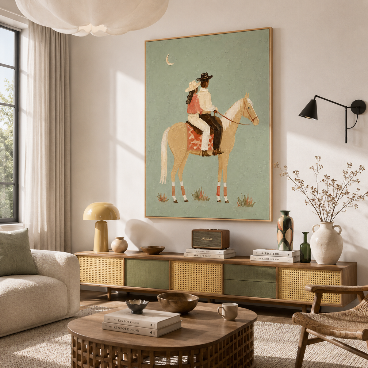 "Crescent Serenade" – Romantic Western Couple Impasto Oil Painting