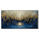 “Golden Metropolis” – Blue and Gold Abstract Cityscape Oil Painting