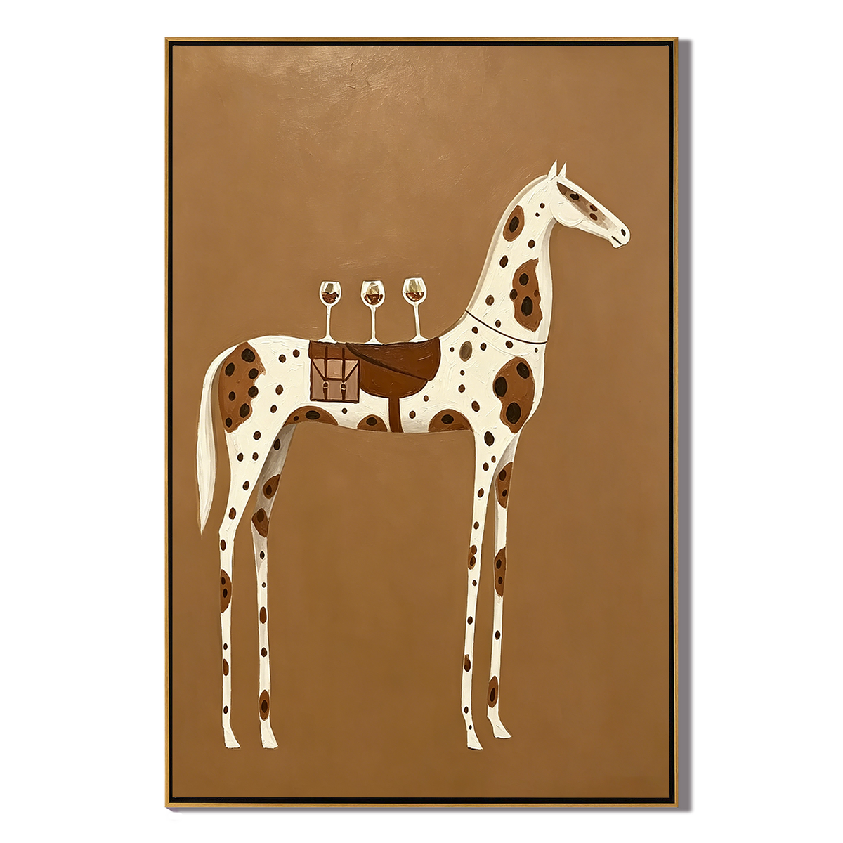 “Toast on the Saddle” – Minimalist Western Spotted Horse Oil Painting