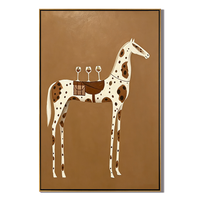“Toast on the Saddle” – Minimalist Western Spotted Horse Oil Painting