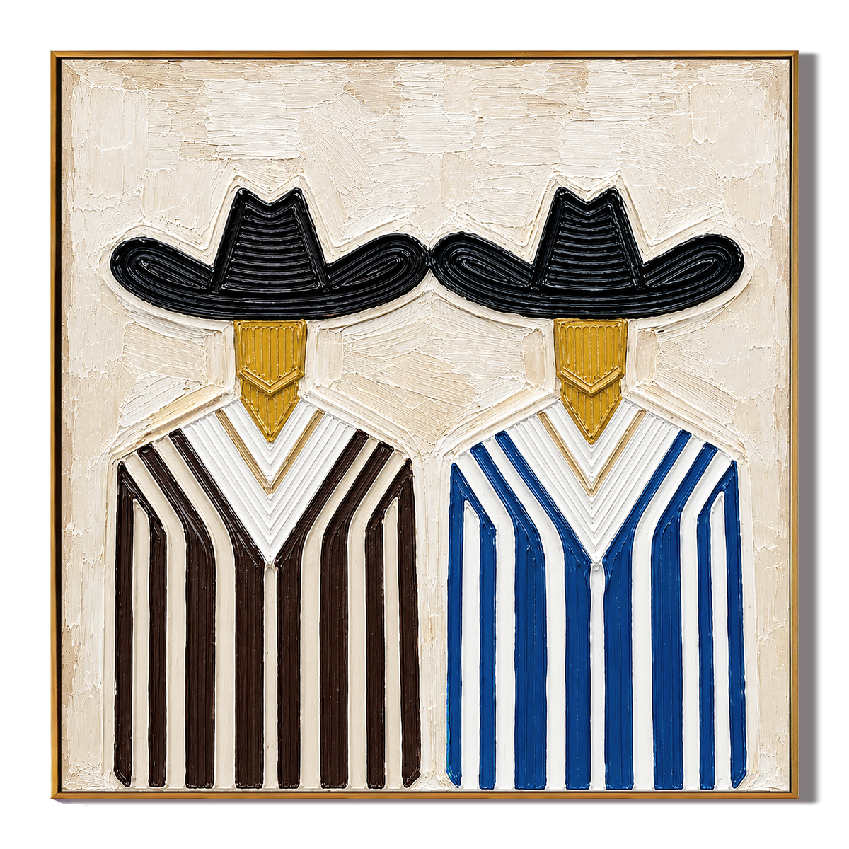 “Western Companions” – Vintage Cowboy Duo Textured Oil Painting