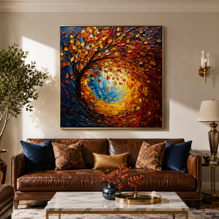 "Autumn Radiance" – Colorful Tree Landscape Textured Oil Painting