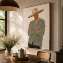 "Silent Stance" – Minimalist Western Figure Sage Green Impasto Oil Painting