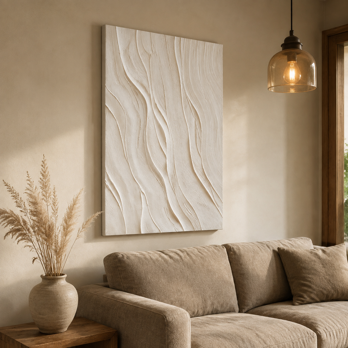 "Silent Rhythms" – Minimalist White Plaster Relief Abstract Painting