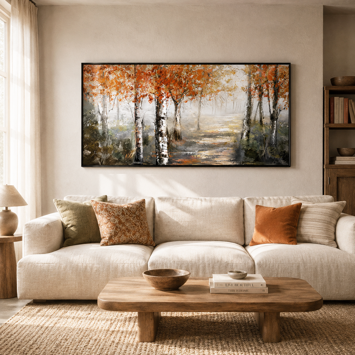 "Eternal Golden Hour" – Autumn Birch Forest Texture Impasto Oil Painting