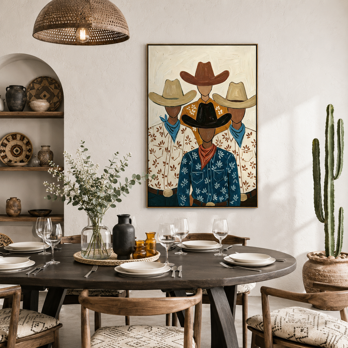 “Brotherhood of the West” – Vintage Cowboy Portrait Oil Painting