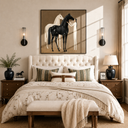 “Moonlit Companions” – Boho Folk Black and White Horse Oil Painting