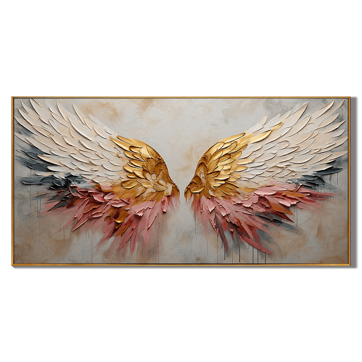 “Wings of Grace” – Gold White Angel Wings Impasto Oil Painting