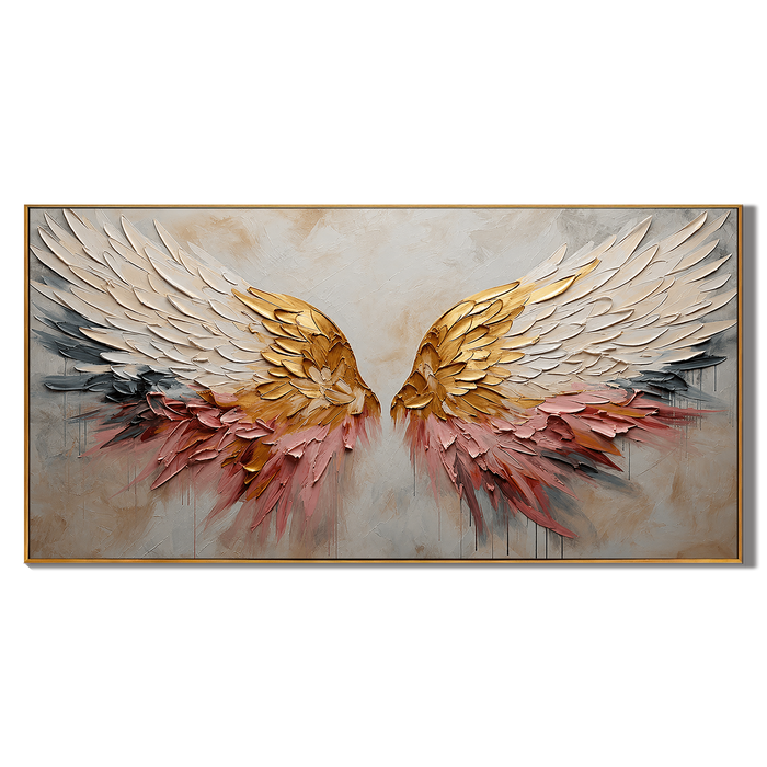 “Wings of Grace” – Gold White Angel Wings Impasto Oil Painting