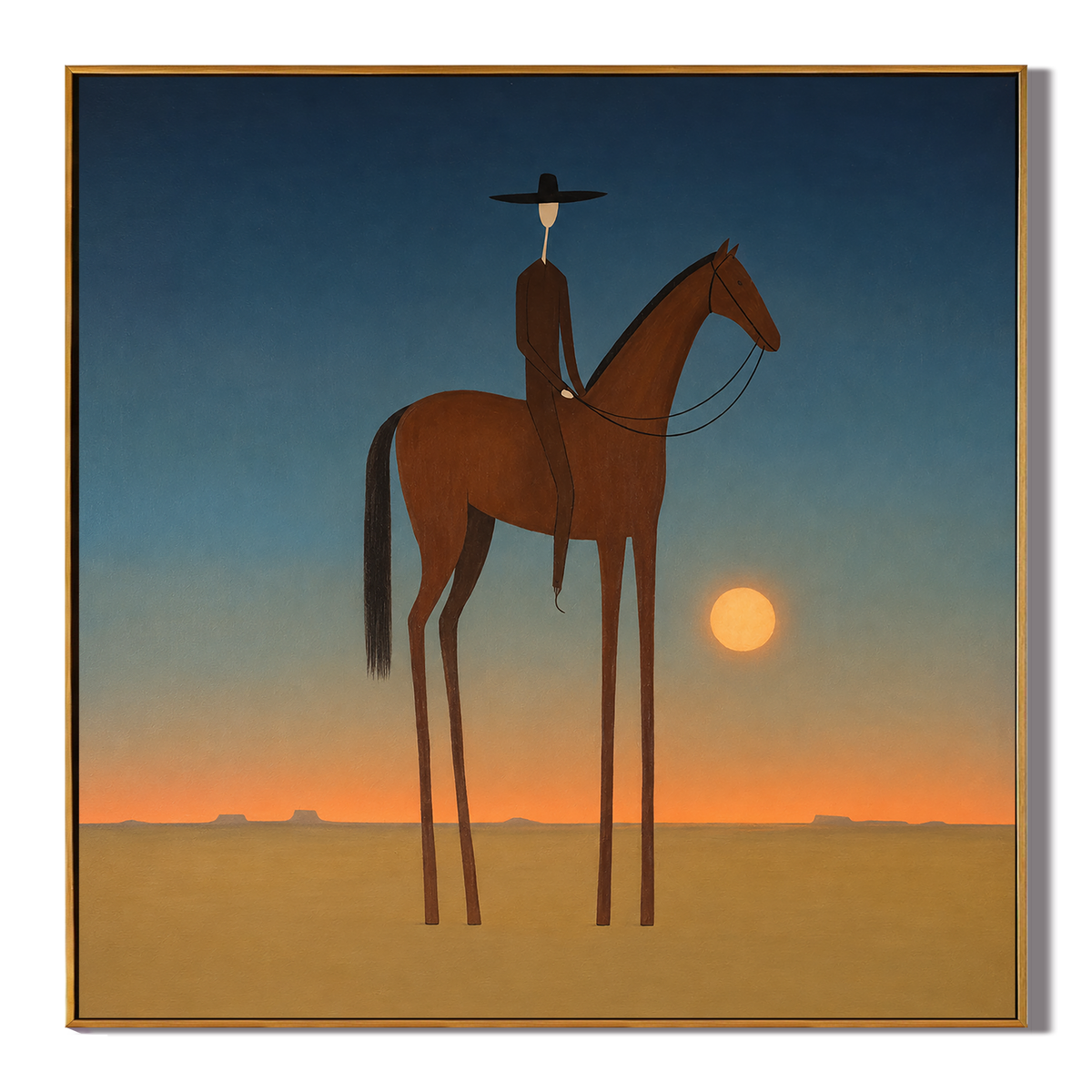 "Moonlit Horizon" – Minimalist Western Cowboy Horse Oil Painting