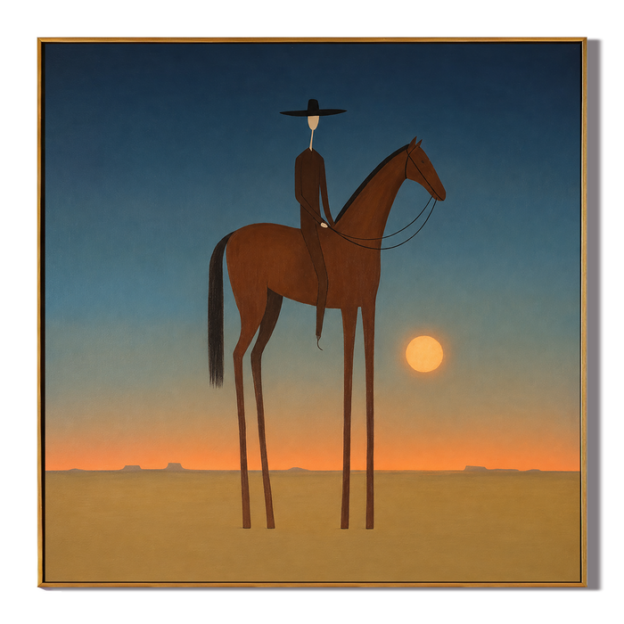 "Moonlit Horizon" – Minimalist Western Cowboy Horse Oil Painting