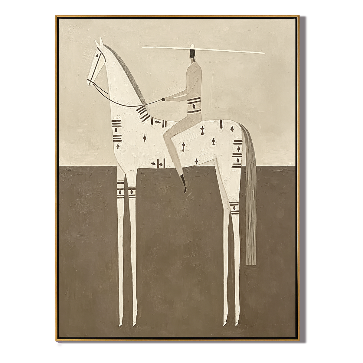“Sacred Stillness” – Minimalist Western White Horse Folk Art Oil Painting