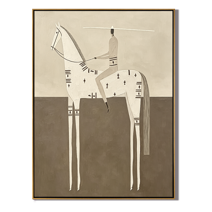 “Sacred Stillness” – Minimalist Western White Horse Folk Art Oil Painting