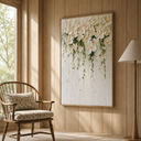 "Romantic Waterfall – Textured Impasto White Floral Modern Acrylic Painting