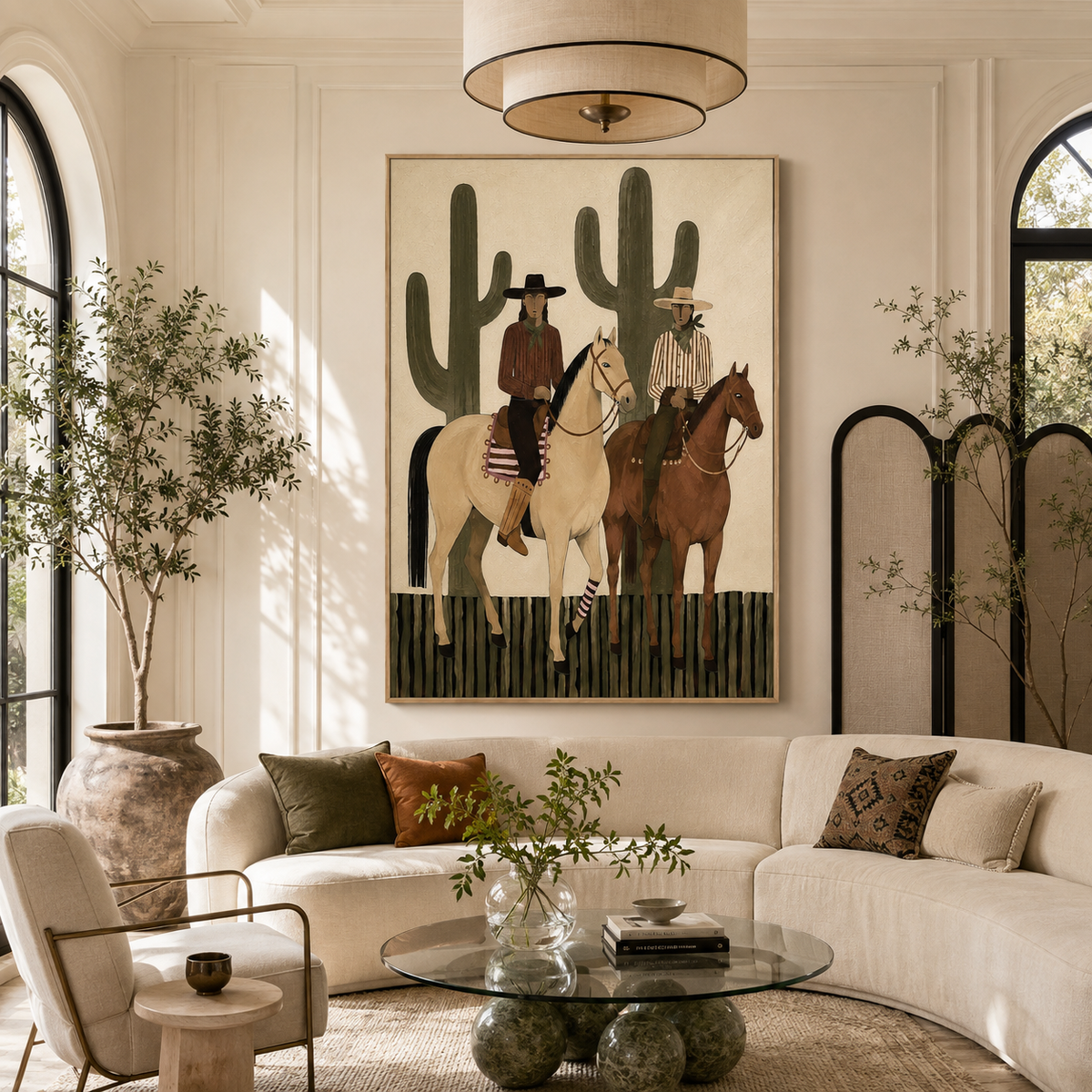 "Desert Companions" – Modern Western Equestrian Warm Earth Tone Oil Painting