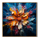 "Radiant Bloom" – Orange Blue Floral Textured Oil Painting