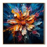 "Radiant Bloom" – Orange Blue Floral Textured Oil Painting