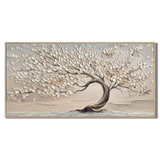 “Whispering Branches” – Wabi-Sabi Beige Tree Panoramic Hand-Painted Canvas Art