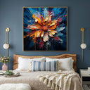 "Radiant Bloom" – Orange Blue Floral Textured Oil Painting