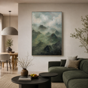 "Whispering Ridges" – Moody Impressionist Alpine Mist Textured Oil Painting