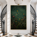"Midnight Meadow" – Moody Dark Green Botanical Wildflower Oil Painting