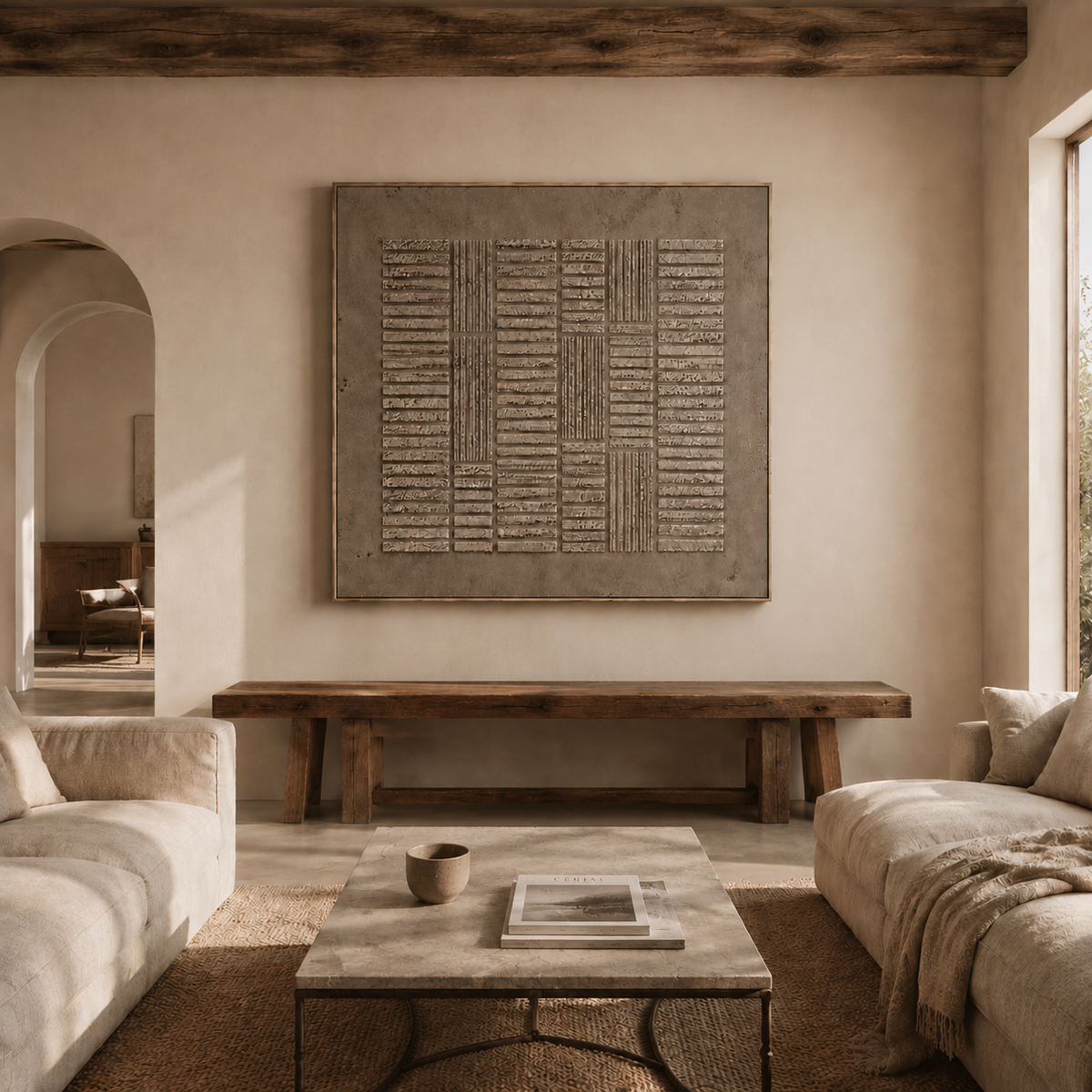 "Neutral Matrix "—Wabi-Sabi Warm Gray Geometric Texture Relief Acrylic Painting