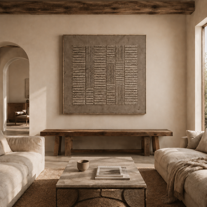 "Neutral Matrix "—Wabi-Sabi Warm Gray Geometric Texture Relief Acrylic Painting