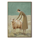 “Gentle Pasture” – Sage Green Shepherd Woman Oil Painting