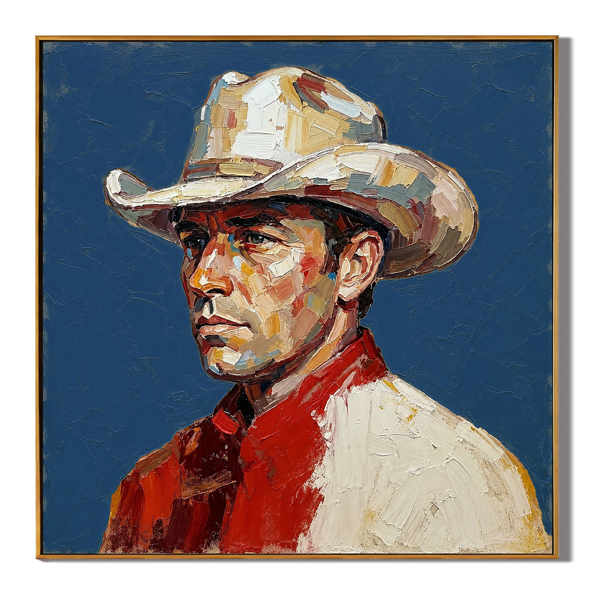 "Silent Rider" – Western Cowboy Portrait Textured Oil Painting
