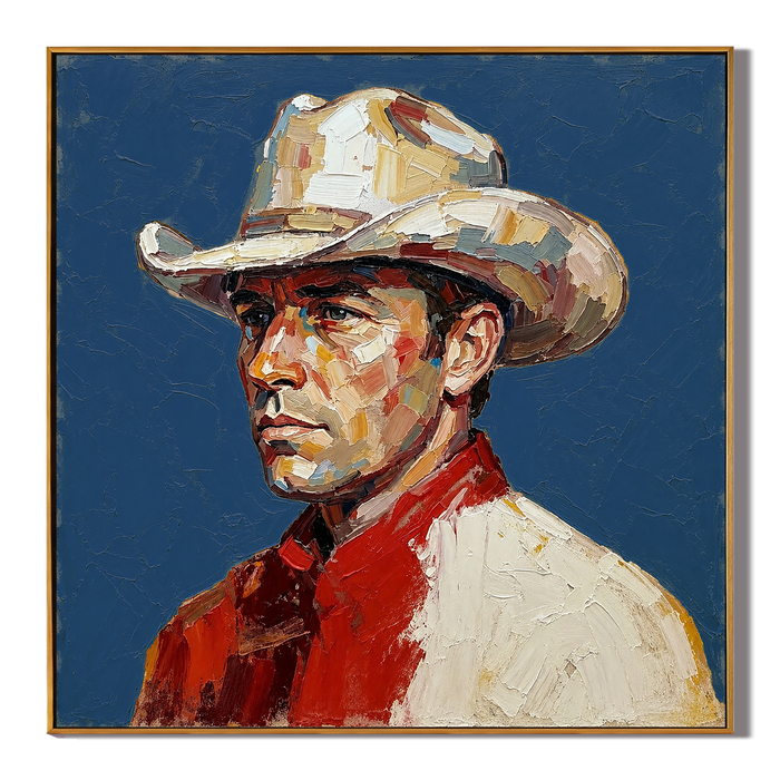 "Silent Rider" – Western Cowboy Portrait Textured Oil Painting