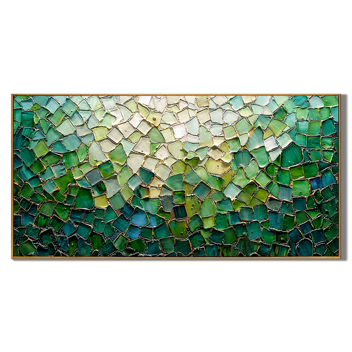 “Emerald Fragments” – Green Mosaic Abstract Impasto Oil Painting