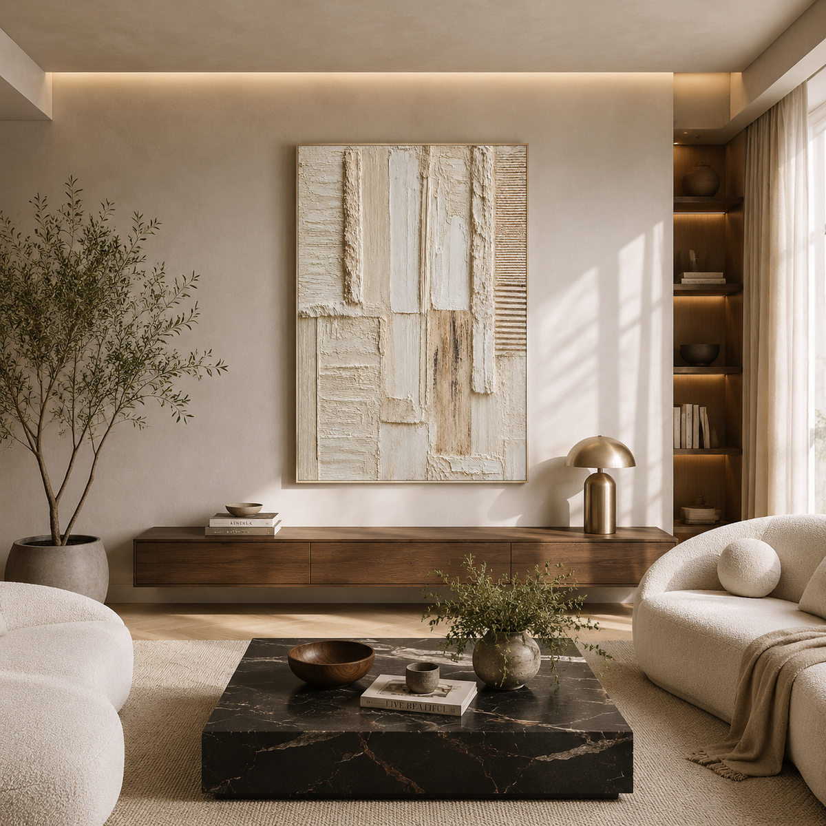 "Timeless Sanctuary" – Wabi-Sabi Off-White Textured Abstract Relief Painting