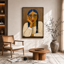 "The Quiet Thinker" – Textured Modern Blue & Earth Tone Portrait Oil Painting
