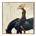 “Silent Ride” – Elegant Black Horse and Woman Oil Painting