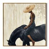 “Silent Ride” – Elegant Black Horse and Woman Oil Painting