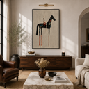 "Mosaic Stride" – Folk-Surrealist Elongated Horse Beige Impasto Oil Painting