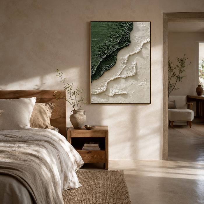 "Emerald Terrain" – Green Wabi Sabi Textured Abstract Painting