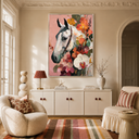 "Roseate Majesty" – Contemporary Floral Impasto White Horse Portrait