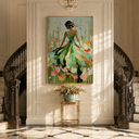 "Floral Waltz" – Green Impressionist Palette Knife Figure Painting