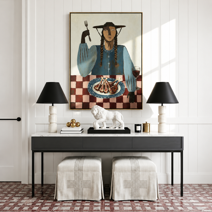 “After the Feast” – Vintage Folk Dining Portrait Oil Painting