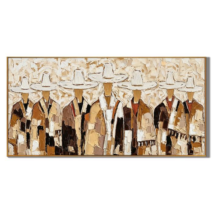 “Frontier Assembly” – Rustic Western Cowboy Group Impasto Oil Painting